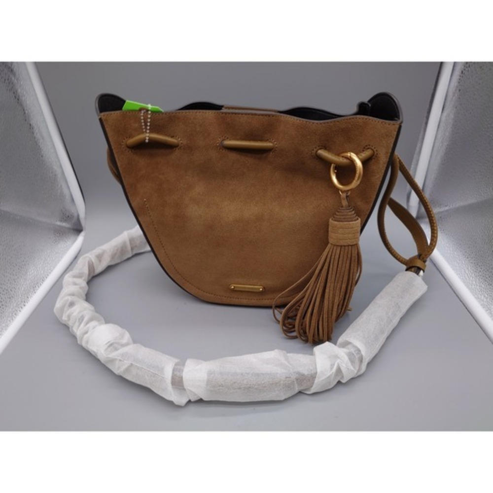 Rebecca Minkoff Tan Suede Leather Bucket Bag Crossbody Gold Hardware [GNH008398]